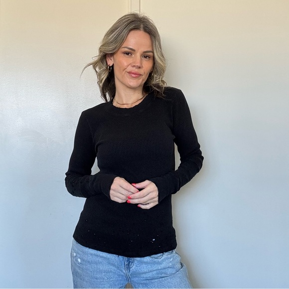 Cotton Citizen Distressed Waffle Knit Crew - Picture 4 of 13